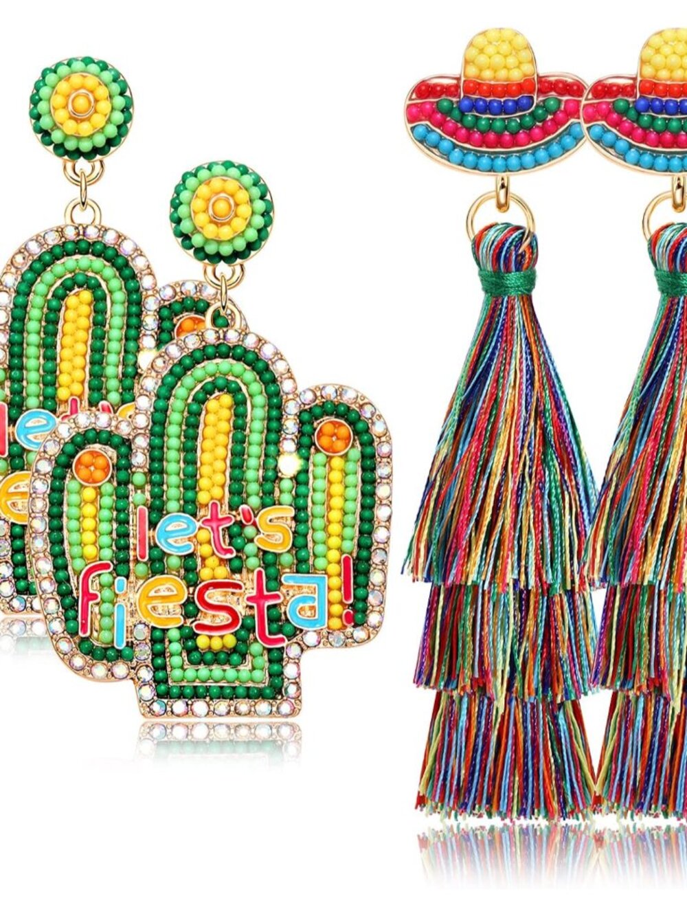 2 Pairs Mexican Earrings: Cinco De Mayo Fiesta Layered Tassel Earrings, Piata So